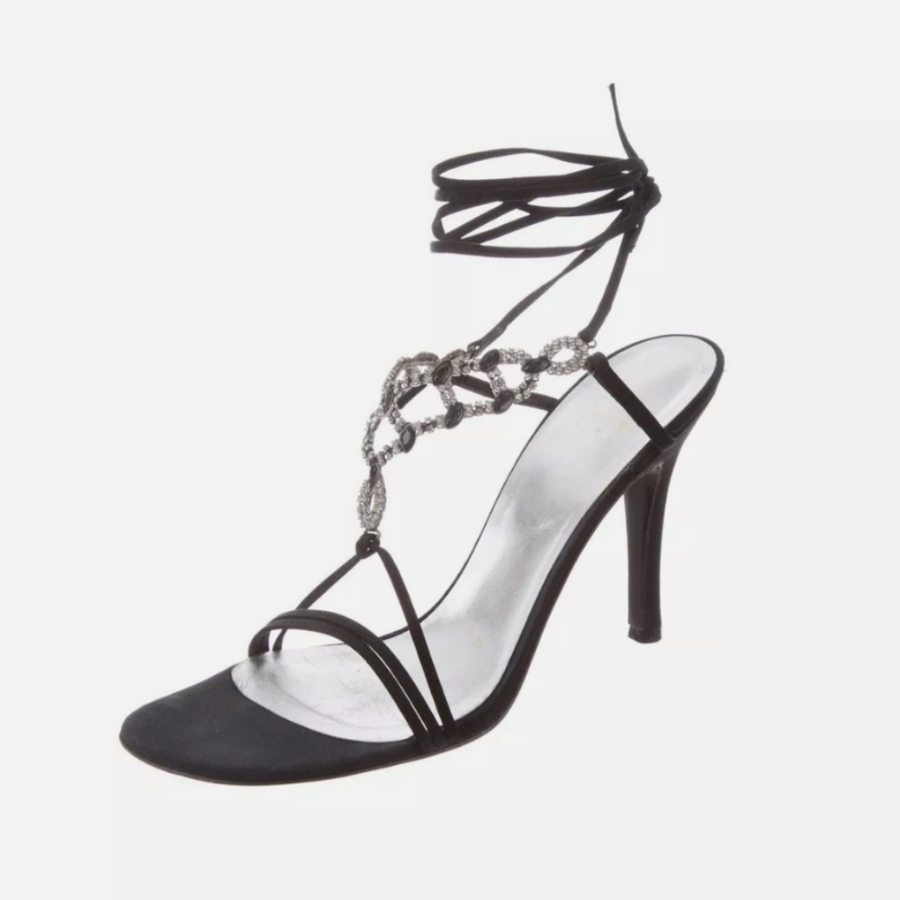RARE Stuart Weitzman Lightshow Black Sandals - Vintage